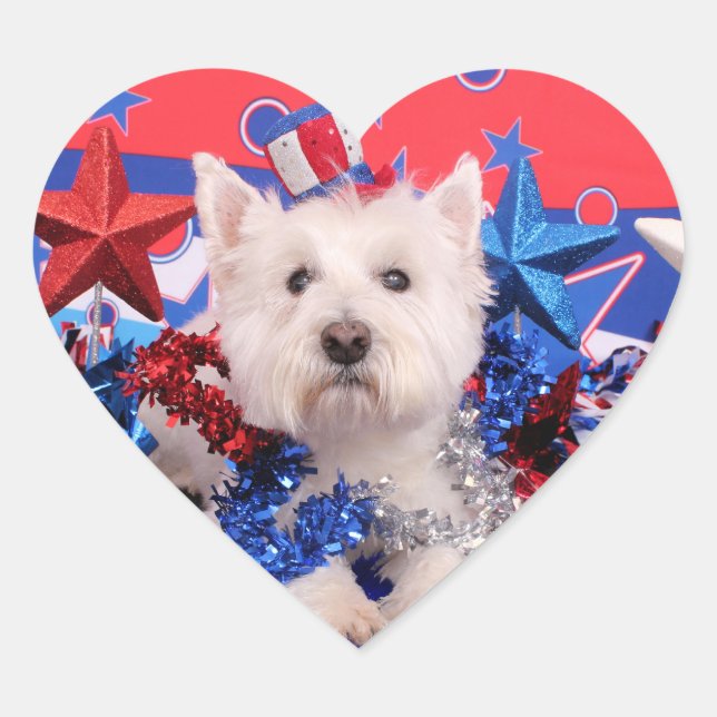 July 4th - Westie - Polo Heart Sticker (Front)