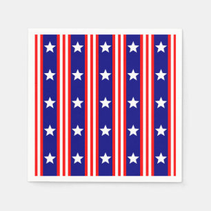 July 4th White Stars and Red and White Stripes Napkins