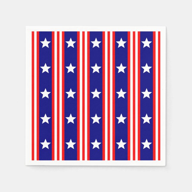 July 4th White Stars and Red and White Stripes Napkins (Front)