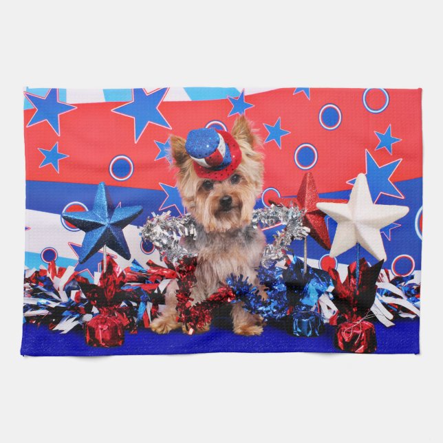 July 4th - Yorkie - Vinnie Kitchen Towel (Horizontal)