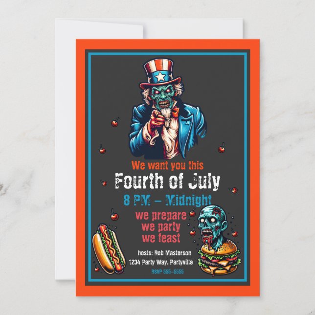 July 4th Zombie Uncle Sam Invitation (Front)