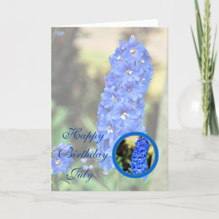 July Beautiful Blue Larkspur Flower Birthday Card | Zazzle