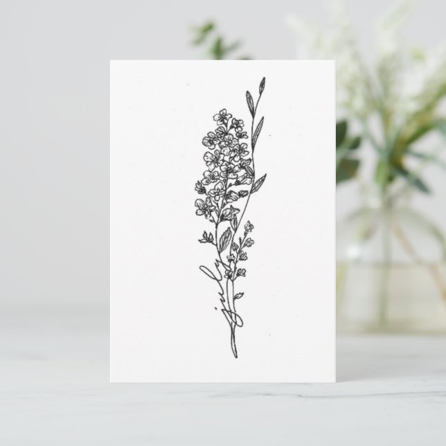 July birth flower birthday card, larkspur note card (Standing Front)