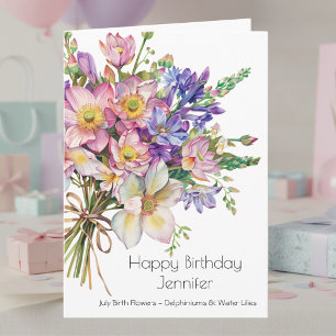 July Birth Flower Birthday Card Purple Delphiniums