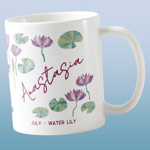 July Birth Flower Custom Name Water Lily Coffee Mug