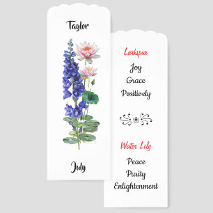 July Birth Flower Larkspur and Water Lily Bookmarks