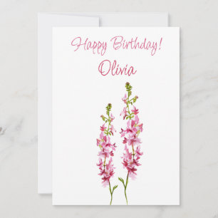 July birth flower Larkspur Watercolor Floral Holiday Card