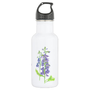 July birth flower Larkspur Watercolor Floral Stainless Steel Water Bottle