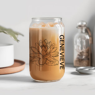 July Birth Flower Water Lily with Custom Name Can Glass
