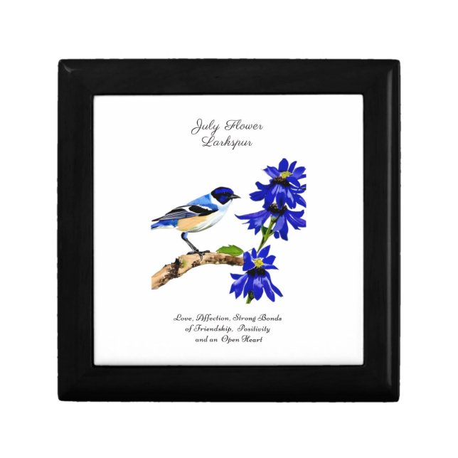 July Birth Month Flower Bluebird and Larkspur    Gift Box (Front)