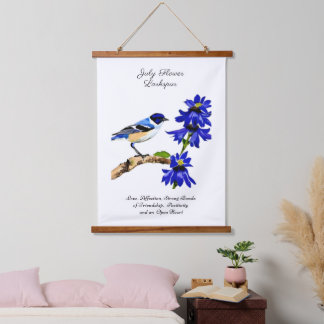 July Birth Month Flower Bluebird and Larkspur Hanging Tapestry
