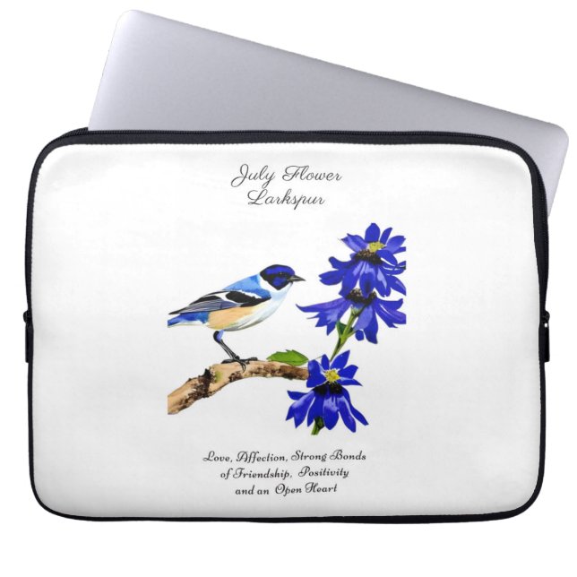 July Birth Month Flower Bluebird and Larkspur    Laptop Sleeve (Front)