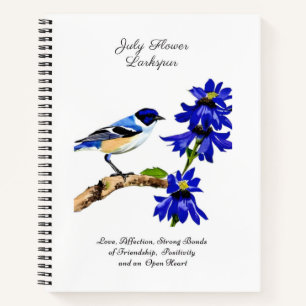 July Birth Month Flower Bluebird and Larkspur    Notebook