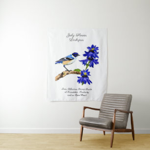 July Birth Month Flower Bluebird and Larkspur Tapestry