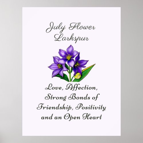 July Birth Month Flower Larkspur Art  Poster