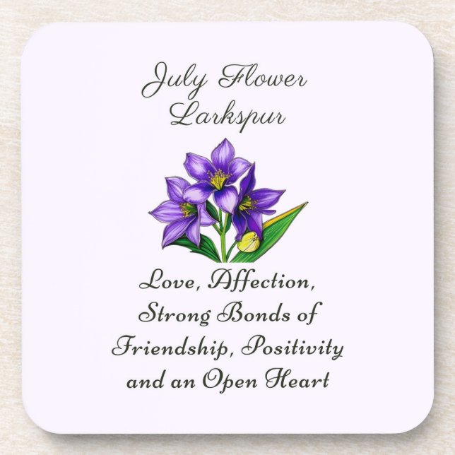 July Birth Month Flower Larkspur Floral Art Beverage Coaster (Front)