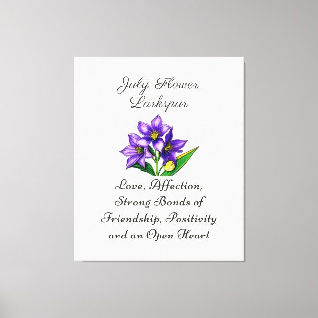 July Birth Month Flower Larkspur Floral Art Canvas Print (Front)