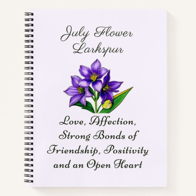 July Birth Month Flower Larkspur Floral Art Notebook (Front)