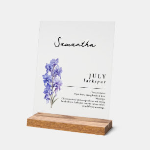 July Birth Month Flower Larkspur Personalized Acrylic Sign