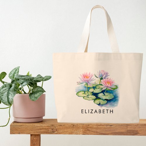 July Birth Month Flower Personalized Gift for Her Large Tote Bag