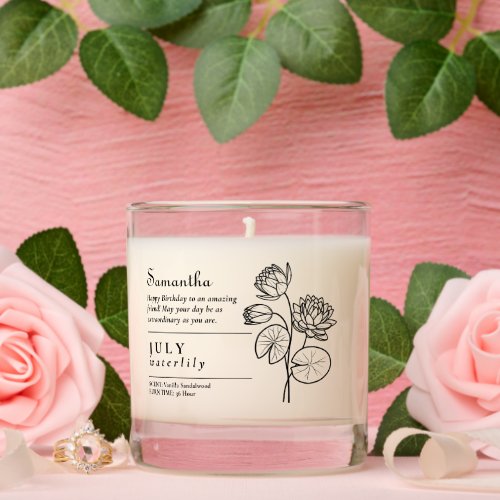 July Birth Month Flower Waterlily Birthday Gift Scented Candle