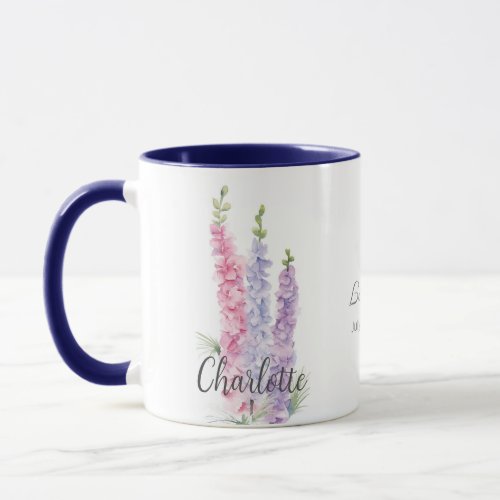 July Birthday Birth Flower Watercolor Larkspur Mug