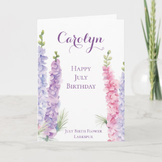 July Birthday Birth Month Flower Larkspur Card