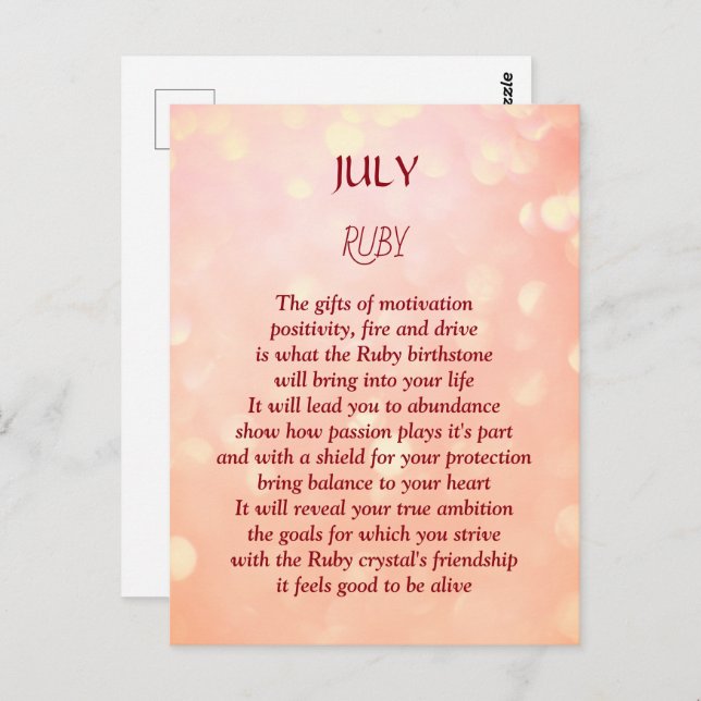 July birthday birthstone Ruby  Postcard (Front/Back)