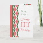 July Birthday Card for a Sister, Water Lilies<br><div class="desc">A pretty pink and blue July Birthday Card for a Sister,  with a border of Water Lilies,  from a hand-painted paper collage by Judy Adamson. Part of the Posh & Painterly 'Lily Pond' collection.</div>