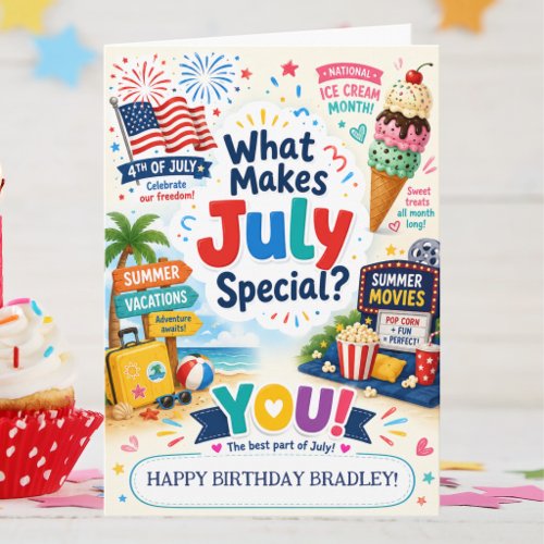 July Birthday Card for Boy 4th of July Summer Fun