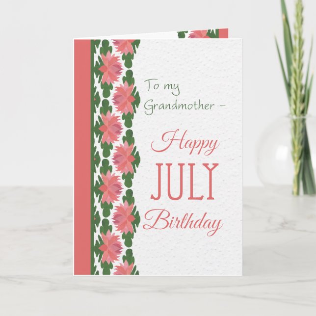 July Birthday Card, Grandmother, Water Lilies Card (Front)