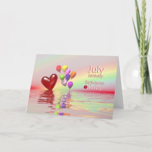 July Birthday Ruby Heart Card