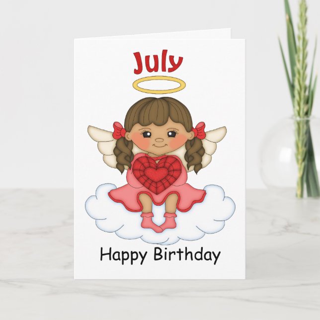 July Birthstone Angel Brunette Birthday Card (Front)