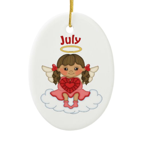 July Birthstone Angel Brunette Ceramic Ornament