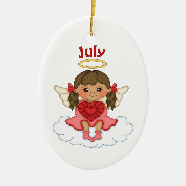 July Birthstone Angel Brunette Ceramic Ornament (Front)