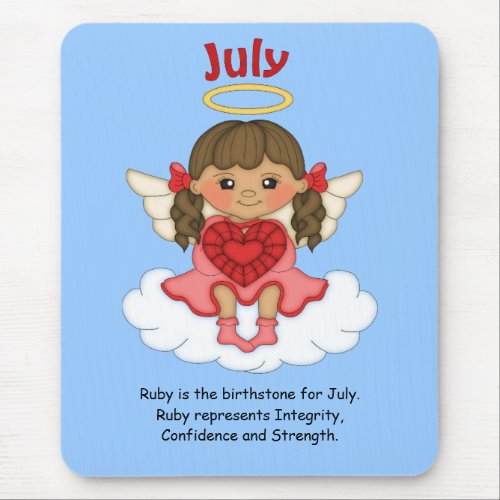 July Birthstone Angel Brunette Mouse Pad