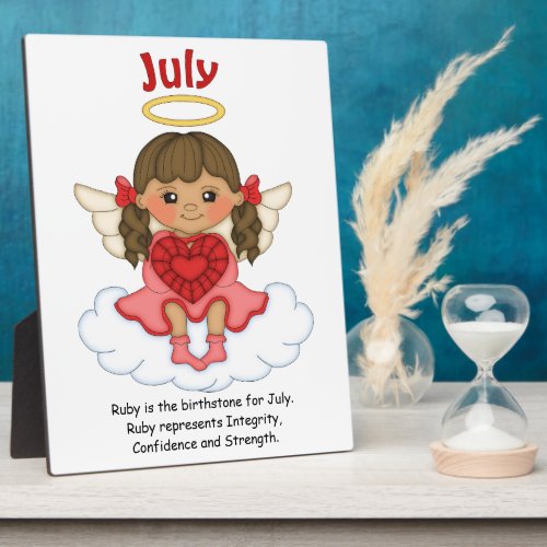 July Birthstone Angel Brunette Plaque