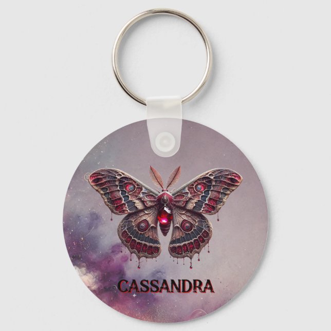 July Birthstone Keychain - Ruby Moth Design (Front)