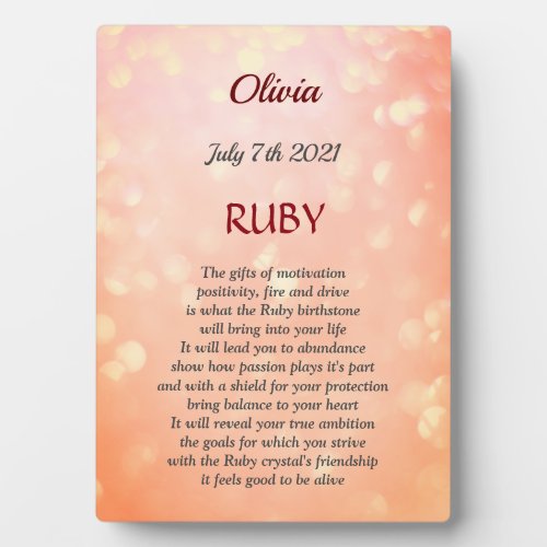 July Birthstone Ruby Tabletop Plaque with Easel