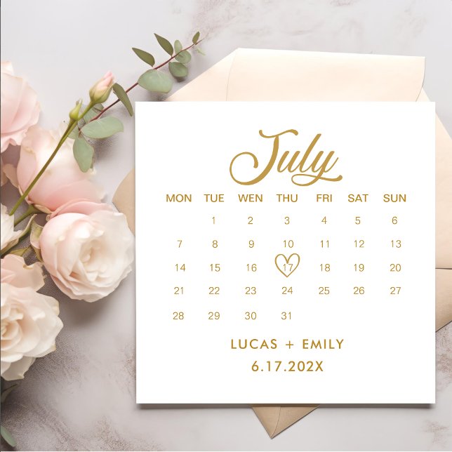 July Calendar Gold Wedding Napkins (Creator Uploaded)