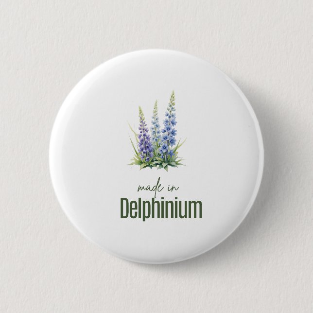 July Delphinium  Birth Flower Flat Thank You  Button (Front)