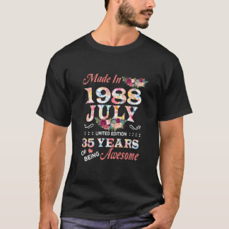 July Flower Made In 1988 35 Years Of Being Awesome T-Shirt