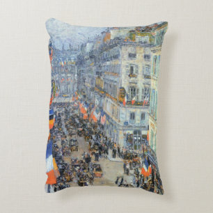 July Fourteenth, Rue Daunou by Childe Hassam Accent Pillow