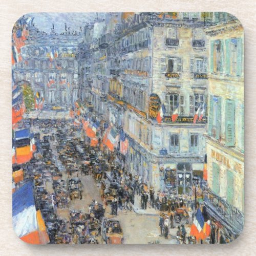 July Fourteenth Rue Daunou by Childe Hassam Beverage Coaster