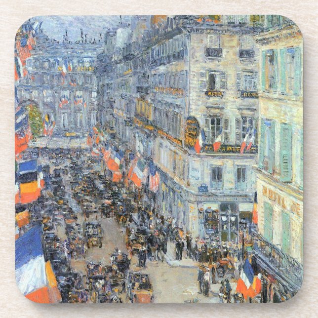 July Fourteenth, Rue Daunou by Childe Hassam Beverage Coaster (Front)