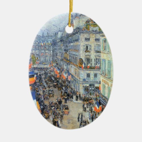 July Fourteenth Rue Daunou by Childe Hassam Ceramic Ornament