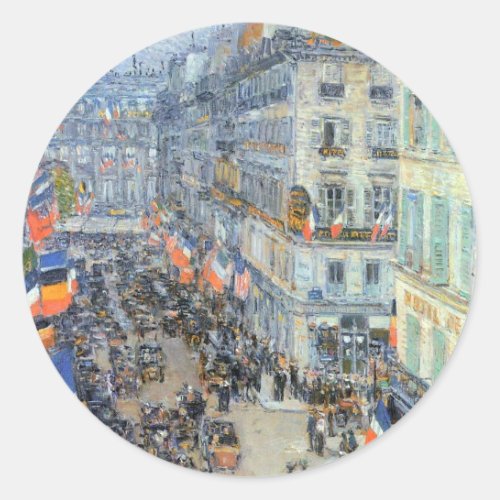 July Fourteenth Rue Daunou by Childe Hassam Classic Round Sticker
