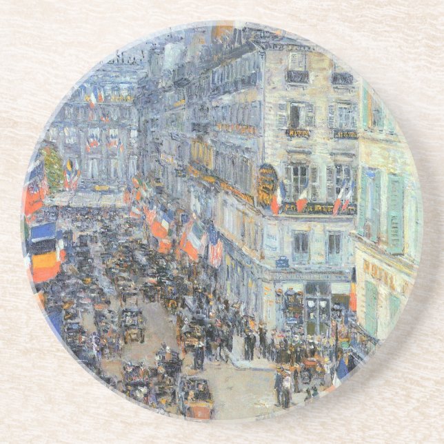 July Fourteenth, Rue Daunou by Childe Hassam Drink Coaster (Front)