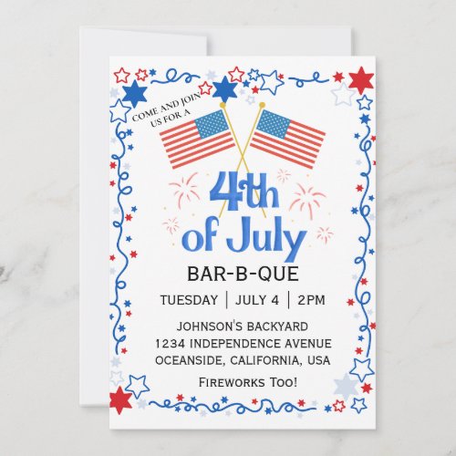 July Fourth American Flag Bald Eagle BBQ Fireworks Invitation