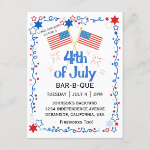 July Fourth American Flag BBQ Fireworks Holiday Postcard